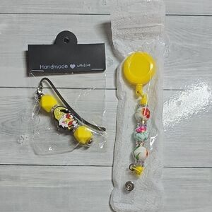 Yellow Silicone Beaded Badge Reel And Gnome Bookmark